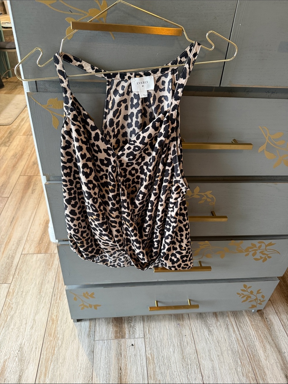 Everly Leopard-Print Twist-Front Cami - Tan and Black